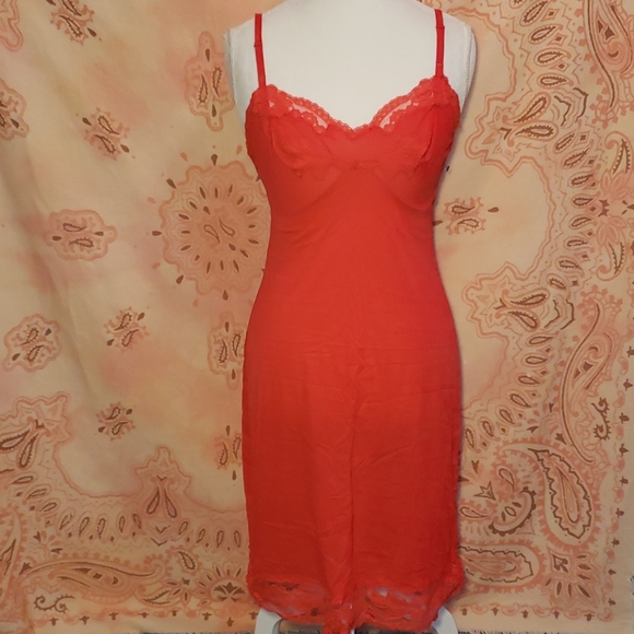 Vintage Other - NWOT Vintage Sexy Hot Red Slip. Lace Nylon Chemise